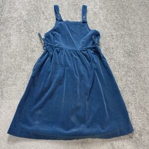 Vintage Blue Girls Dress Small 6-8 Youth Corduroy Overalls Tie Buttons